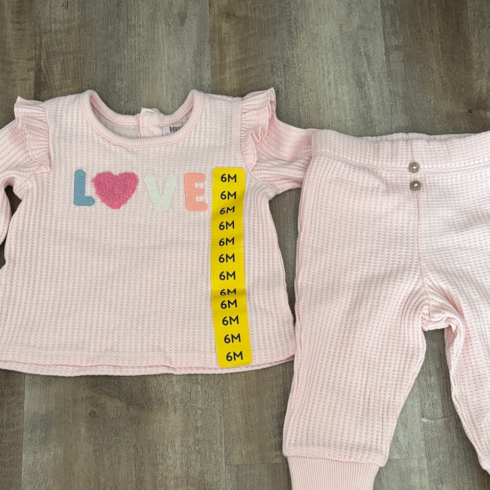 Baby Girls Pink 'LOVE' Waffle Knit Matching Set